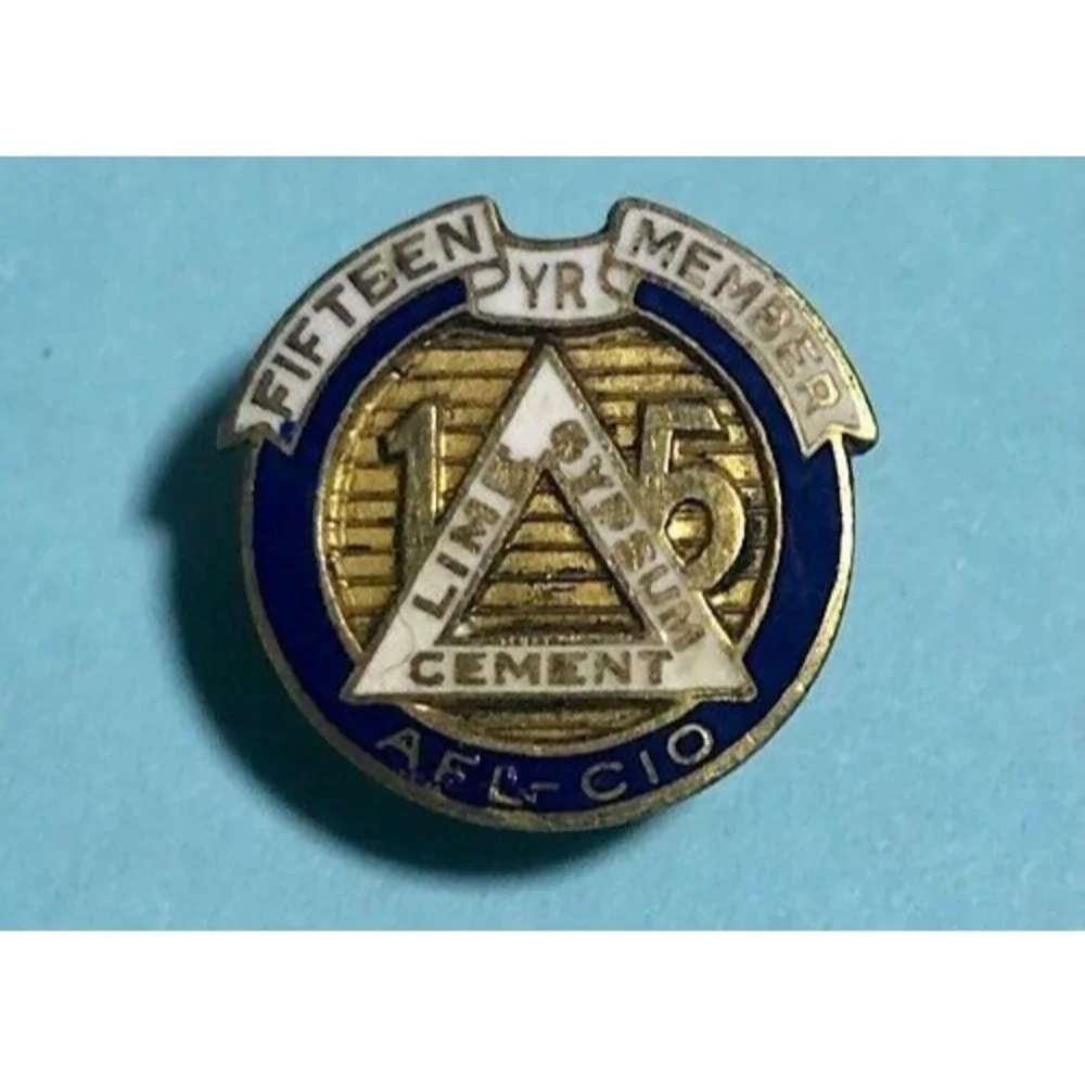 15 Year Member Lime Gypsum Cement AFL CIO CLC Union, Gold Filled Screw back Pin